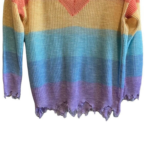 Main Strip Rainbow Raw Hem Distressed Pastel Sweater S - Picture 6 of 6